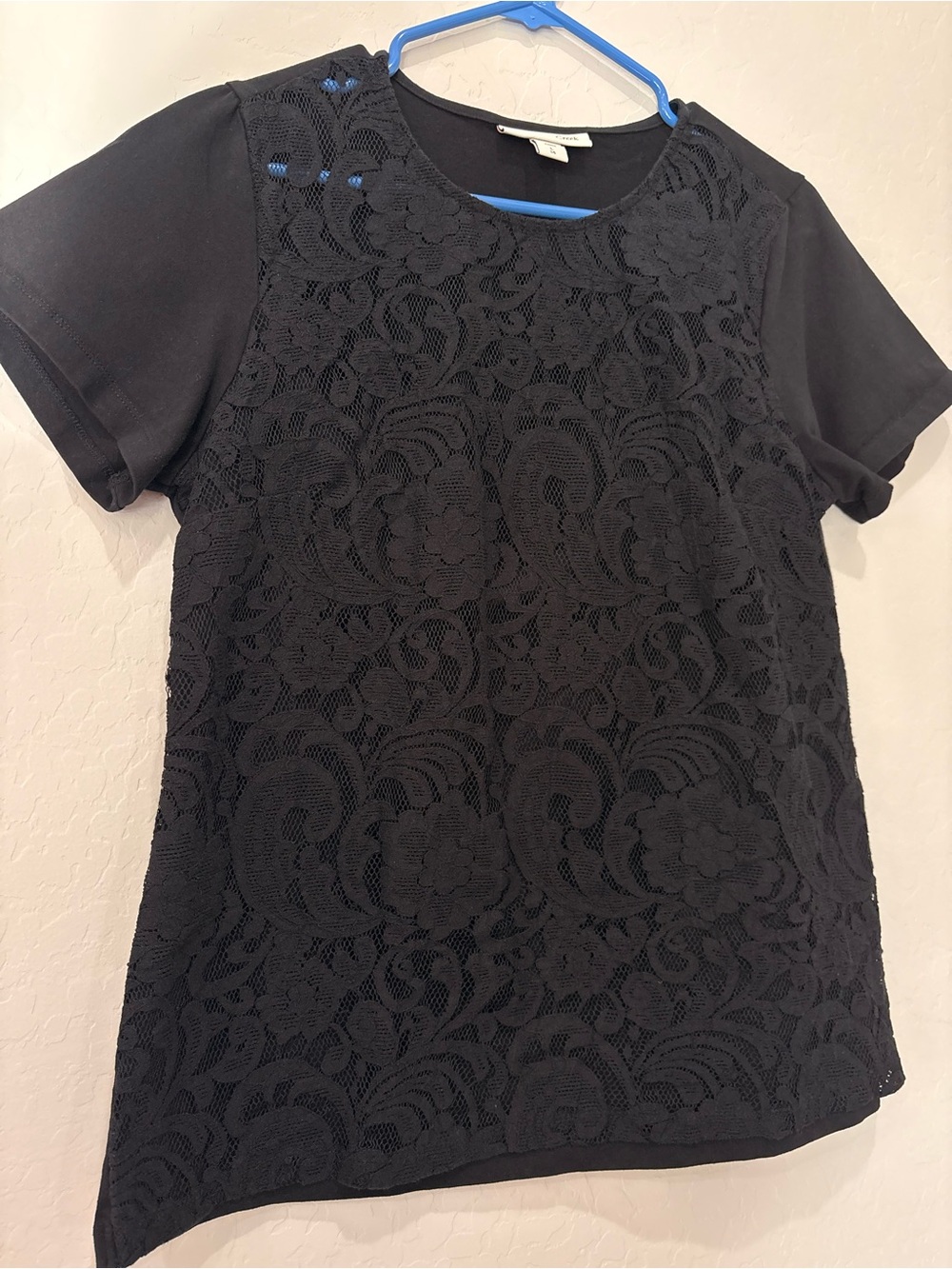 Coldwater Creek Black Lace Front Short Sleeve Tee